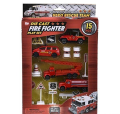 15PC DIE-CAST FIRE FIGHTER PLAY SET LLB Car Toys