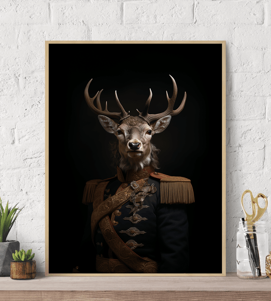 Deer in Uniform Canvas Wall Art Print Poster