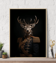 Deer in Uniform Canvas Wall Art Print Poster