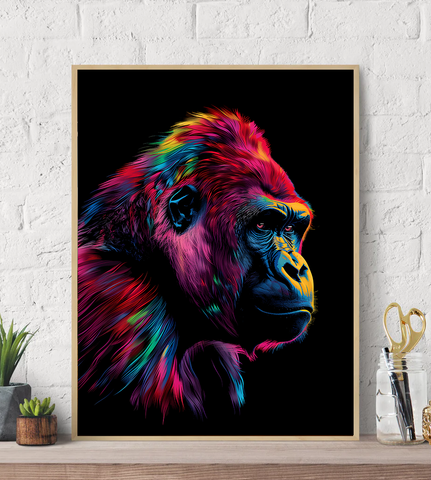 Gorilla Bold Neon Colors Canvas Wall Art Print