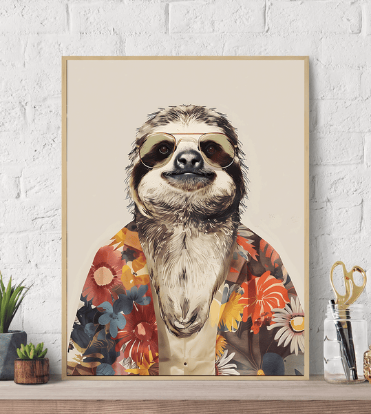 Hippie Sloth Fashion Canvas Wall Art Print