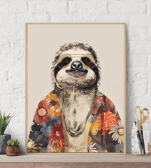 Hippie Sloth Fashion Canvas Wall Art Print