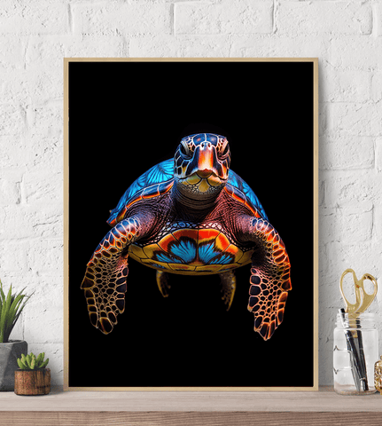 Neon Sea Turtle Bold Colors Canvas Wall Art Print