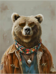 Hippie Bear Fashion Canvas Wall Art Print