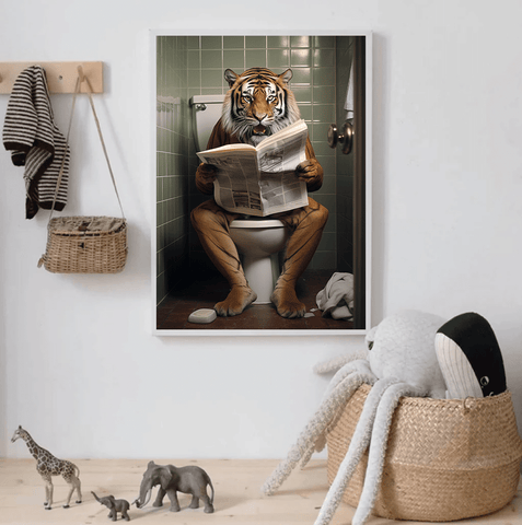 Tiger on Toilet Canvas Wall Art print
