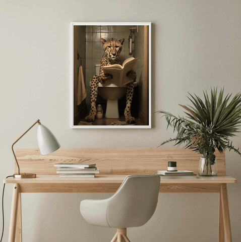 Cheetah on Toilet Canvas Wall Art print