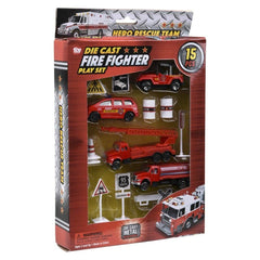 15PC DIE-CAST FIRE FIGHTER PLAY SET LLB Car Toys