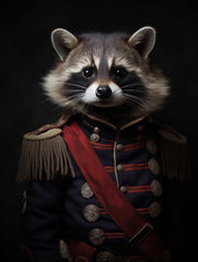 Raccoon in Uniform Canvas Wall Art Print Poster