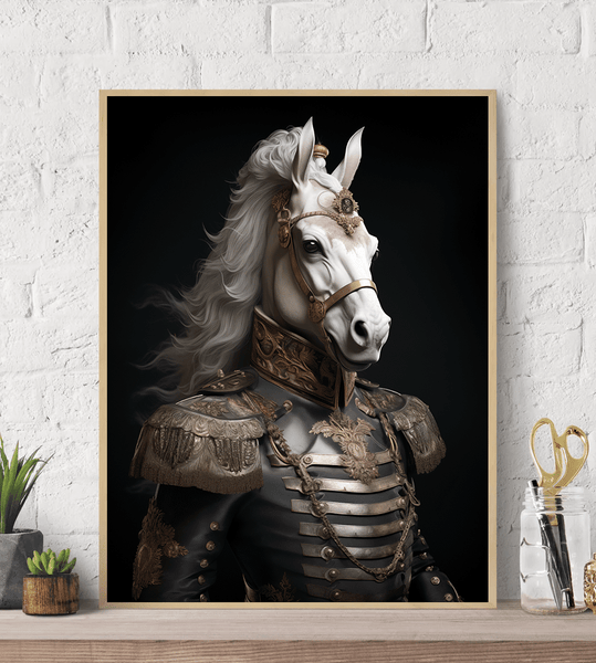 Horse in Uniform Canvas Wall Art Print Poster