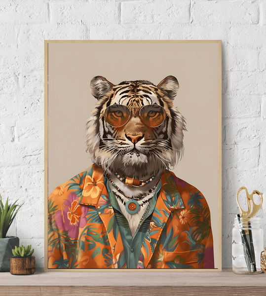 Hippie Tiger Fashion Canvas Wall Art Print