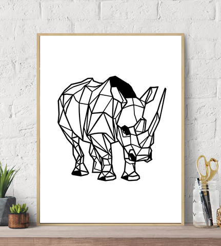Geometric Lines Rhino Canvas Wall Art Print