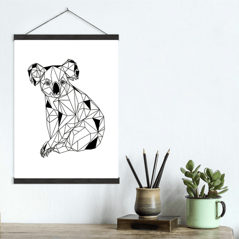 Geometric Lines Koala Canvas Wall Art Print