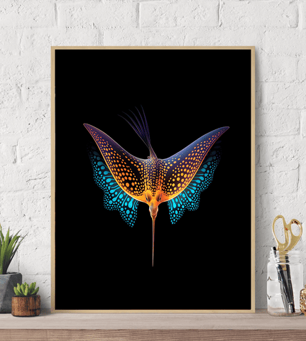 Beautiful Neon Bold Colored Eagle Ray Canvas Wall Art Print