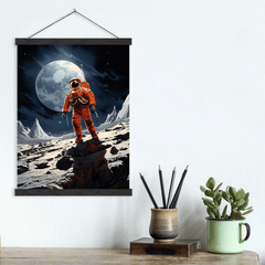 Astronaut Walking on Moon Orange Suit Canvas Wall Art Print