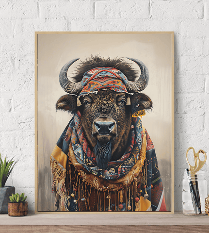 Hippie Buffalo Fashion Canvas Wall Art Print