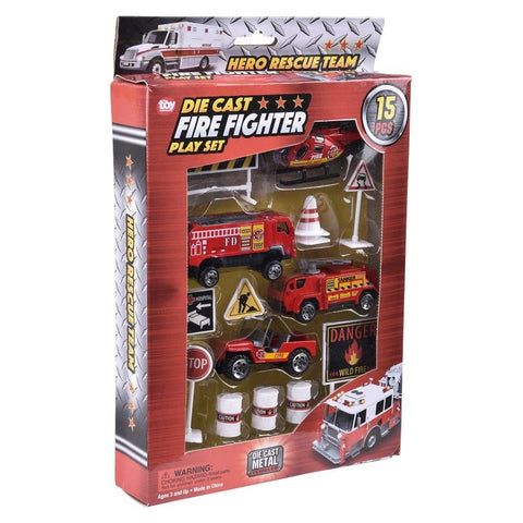 15PC DIE-CAST FIRE FIGHTER PLAY SET LLB Car Toys