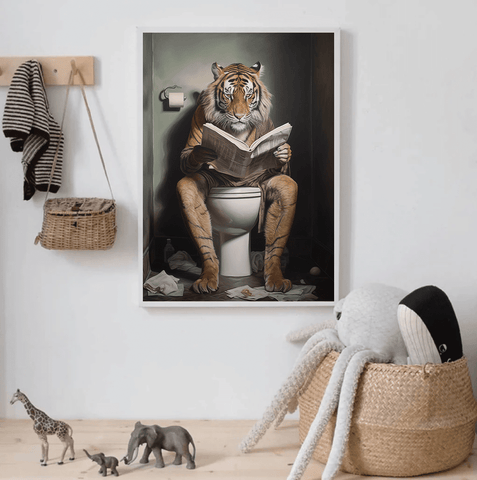 Tiger on Toilet Canvas Humor Wall Art print