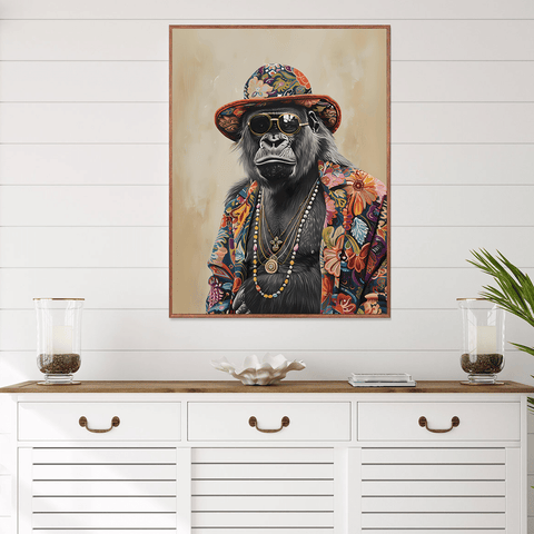 Hippie Gorilla Fashion Canvas Wall Art Print