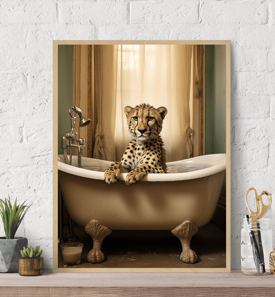 Cheetah bathing Canvas Wall Art print