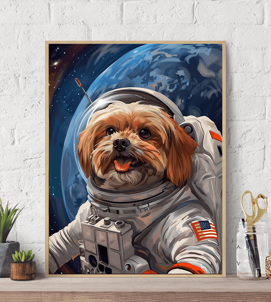 Shih Tzu Gold Nasa Astronaut Canvas Wall Art Print