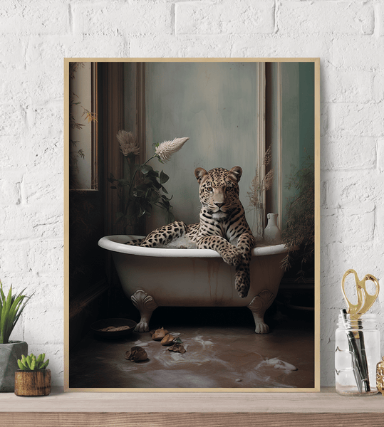 Leopart Bathtub Humor Canvas Wall Art Print