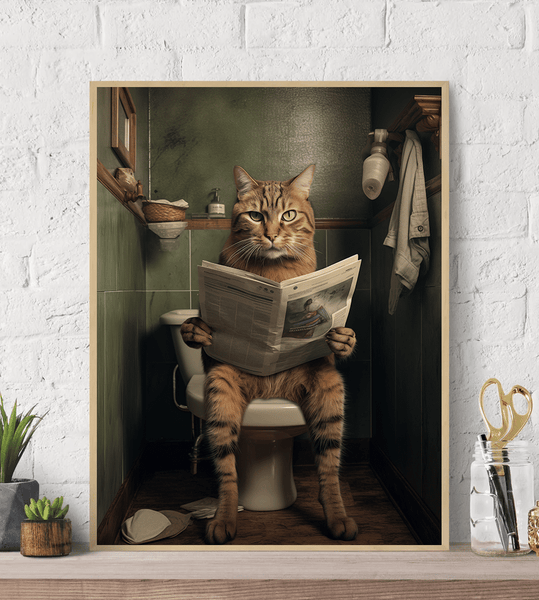 Cat on Toilet Canvas Wall Art print