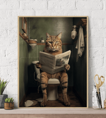 Cat on Toilet Canvas Wall Art print