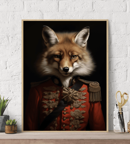 Fox in Uniform Canvas Wall Art Print Poster