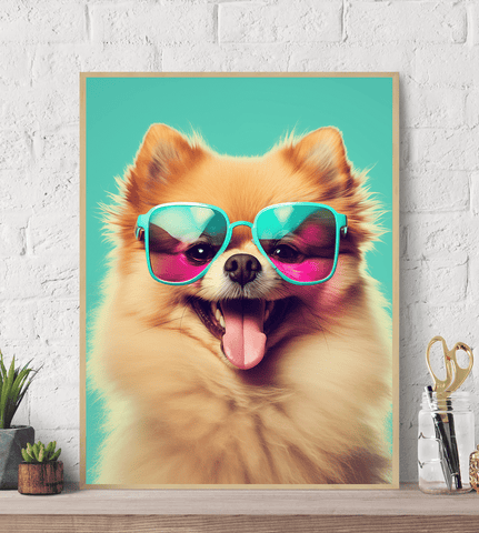 Chic Pomeranian with Sunglasses Canvas Wall Art Print