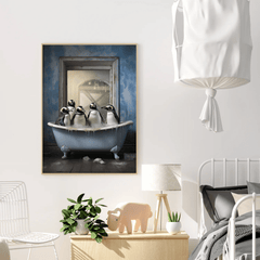 Penguins Bathtub Humor Canvas Wall Art Print