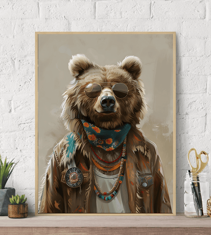 Hippie Bear Fashion Sunglasses Canvas Wall Art Print