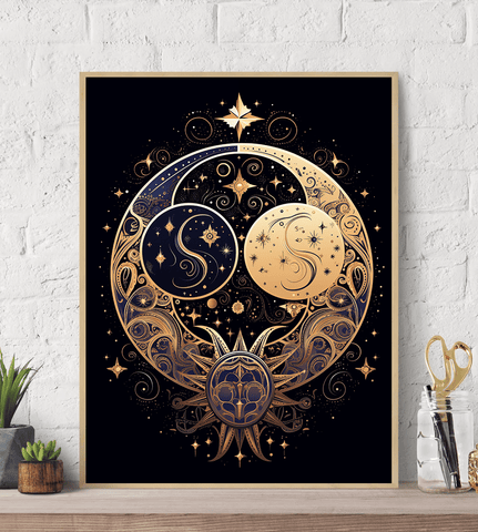 Yin Yang Gold Abstract Canvas Wall Art print 2