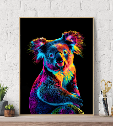 Koala Bold Neon Colors Canvas Wall Art Print