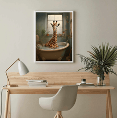 Giraffe bathing Canvas Wall Art print