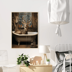 Deer Bathtub Humor Canvas Wall Art Print