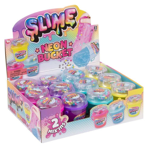 2.5" Bucket Neon Mix-In Slime 12ct - LLB Toys