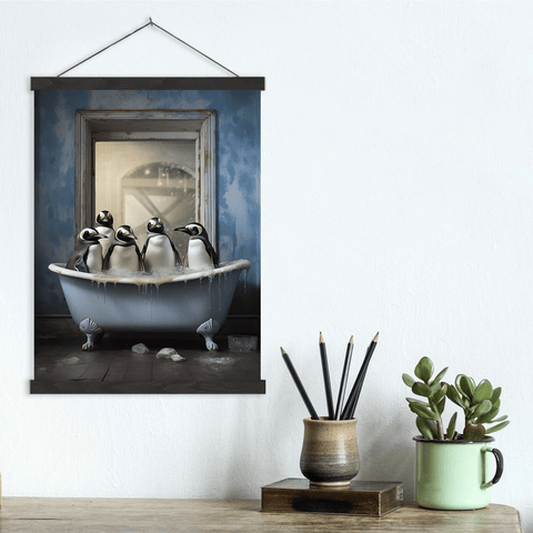 Penguins Bathtub Humor Canvas Wall Art Print
