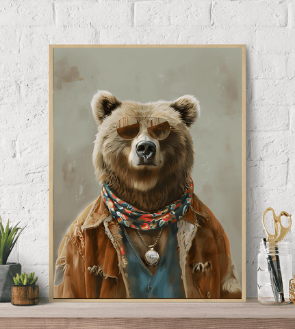 Hippie Bear Fashion Canvas Wall Art Print