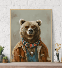 Hippie Bear Fashion Canvas Wall Art Print