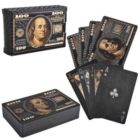 BLACK FOIL $100 BILL PLAYING CARDS LLB kids toys