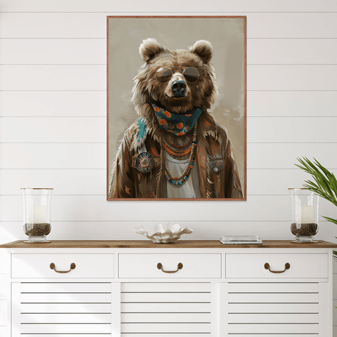 Hippie Bear Fashion Sunglasses Canvas Wall Art Print
