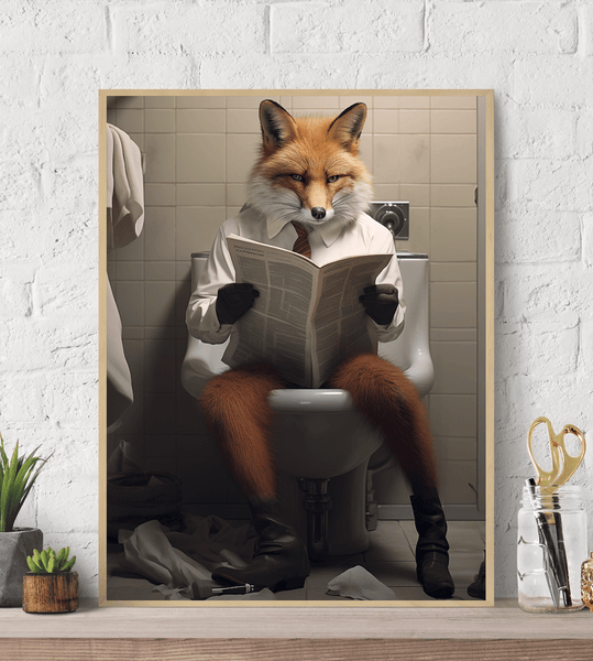 Fox on Toilet Canvas Wall Art print