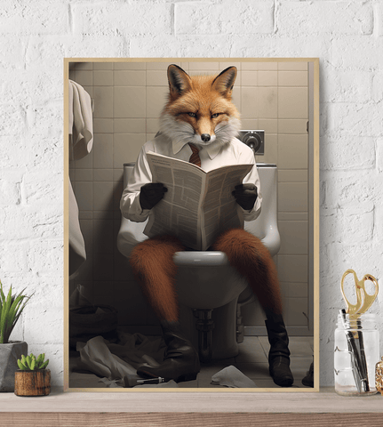 Fox on Toilet Canvas Wall Art print