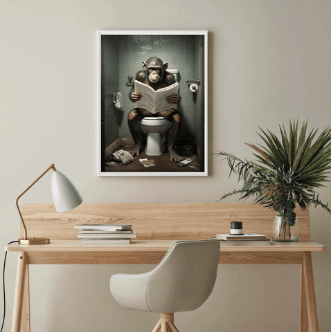Chimp on Toilet Canvas Wall Art print