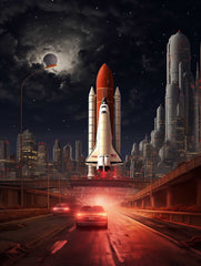 Shuttle night launch urban backdrop Canvas wall art print
