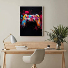 playstation controller paint splatter canvas wall art print