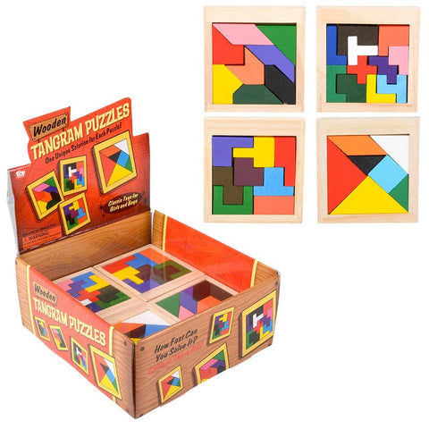 4" WOODEN TANGRAM PUZZLES 24PCS DISPLAYS LLB Puzzle