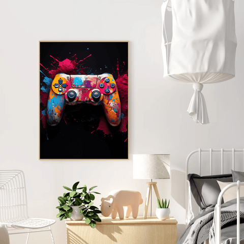 playstation controller paint splatter canvas wall art print