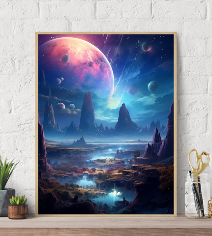 Mystical Planetary Oasis Canvas Wall Art Print