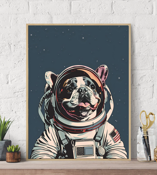 Bulldog Nasa Astronaut Canvas Wall Art Print